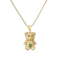 Collier ours doré minimaliste avec cristaux pavés et une pierre précieuse verte - Vert