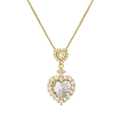 Collana a doppio cuore in oro con pietre di zircone bianco lucido e catena a maglia - Bianco