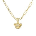 Gold-plated bear pendant necklace with sparkling cubic zirconia on a white background - White