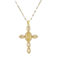 Collana con pendente a croce dorata Vergine Maria e pietre di zircone su catena sottile - Bianco