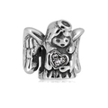 Detailed view of an angel charm with wings and three diamonds on a heart-shaped centerpiece - Angel Holding Heart (25)