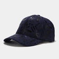 Close-up detail of navy blue baseball cap fabric texture and black graffiti letters - Adjustable / Dark Blue