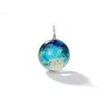 Macro shot of cosmic blue nebula glass pendant with a silver wire wrapped bail detail - 13# Teal Mist