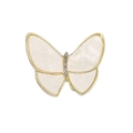 Elegant gold butterfly brooch with pearlescent white wings and sparkling rhinestone details - Style 34/White Pearly
