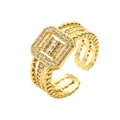 Anello vintage dorato geometrico con zirconi e fascia con trama a microsfere - Bianco