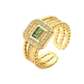 Anello vintage placcato oro con zirconi verdi rettangolari e fascia larga multistrato - Verde