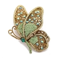 Golden butterfly brooch with green rhinestones and vintage emerald center stone - Style 50/Green Gold Retro Hollow