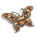 Elegant butterfly brooch in amber and coffee tones with sparkling crystals on gold alloy - Style 53/Amber Retro Full Rhinestone