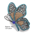 Blue and champagne crystal butterfly brooch in gun black alloy finish, 7.9cm size - Style 49/Gun Black Blue Gold Color