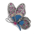 Butterfly brooch in gunmetal finish with vibrant pink and blue crystal rhinestones - Style 51/Gun Black Hollow Color Diamond
