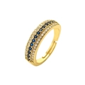 Three-row pavé open ring with blue and white crystals in a gold-plated finish - Gold with Dark Blue