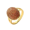 Fashion gold plated ring with micro-pave orange-red cubic zirconia in oval shape - Adjustable Open / Large Oval / Red