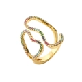 Fashionable wave ring in gold plating with colorful micro-set rainbow cubic zirconia gems - Rainbow Wave Style (CN00750YH)