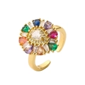 Gold plated open ring with colorful zircon flower cluster and pear cut center stone - Multicolor Flower Cluster (CN00751CX)