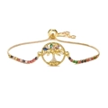 Goldenes Lebensbaum-Armband mit bunten Zirkonsteinen und verstellbarer Schiebekette - Lebensbaum (CB00362DL)