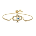 Adjustable gold Hamsa hand bracelet with sparkling zircon evil eye charm for women - Classic Gold Chain Blue Eye Style