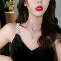 Collana girocollo argento con cerchi di strass e un ciondolo di perla bianca - Collana di Perle a Cerchio d'Argento