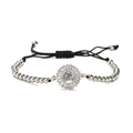 Pulsera de cuentas ajustable estilo bohemio con perlas plateadas y colgante de sol - Estilo Girasol (B)