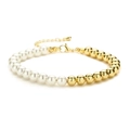 Elegant half pearl and half gold metal bead adjustable bracelet with lobster clasp - Half Pearl Half Gold Bead