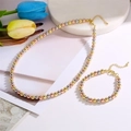 Three-tone beaded necklace and bracelet set with gold, silver, and rose gold finishes - Set - Tricolor Round Bead