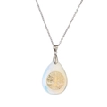 Tree of Life teardrop opal pendant necklace with silver chain on white background - Opal With Stainless Steel Chain