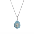 Silver life tree necklace with waterdrop turquoise stone pendant on white background - Turquoise With Stainless Steel Chain