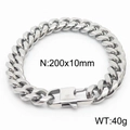 Silver stainless steel Cuban link bracelet with box clasp, 10mm width and 200mm length - Style A 10mm-200mm(KB165972-ZZ)