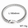 Bracciale a catena cubana in acciaio inox argento con fibbia ad H, 180x6mm, peso 13g - Stile D 6mm-180mm(KB165977-ZZ)