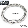 Silver stainless steel Cuban chain bracelet with fold-over clasp, 180x8mm size - Style D 8mm-180mm(KB166158-ZZ)