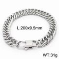 Silver minimalist Cuban link bracelet with push-lock clasp, 200mm length and 9.5mm width - Style D 9.5mm-200mm(KB165999-ZZ)