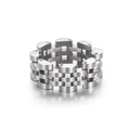 Anillo industrial de acero inoxidable plateado con diseño de cadena de correa de reloj - US 6 / Color Acero