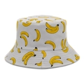 Wendbarer Anglerhut aus Baumwolle mit gelbem Bananenmuster für sommerlichen Sonnenschutz - M (56-58cm) / Banane Weiß