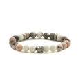 Handmade beaded bracelet with pink zebra stone, white lava rock, and gray marble beads - Frosted Pink Zebra Jasper