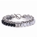 Men's double-layer bracelet with natural matte stone, white turquoise, and stainless steel chain - Matte Stone & White Turquoise