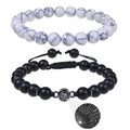 Bracciali di coppia con pietra di proiezione Ti amo in 100 lingue e perline di pietra - Bracciale Turchese Bianco + Pietra Smerigliata