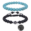 Dettaglio macro del bracciale di coppia con proiezione Ti Amo in più lingue - Bracciale Turchese + Pietra Opaca