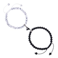 Magnetic couples bracelets with pink zebra stone, matte black beads and heart charm - White Turquoise + Frosted Stone Bracelet