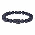 Macro detail of natural black lava stone beads and cubic bead on a minimalist bracelet - Black Lava Stone