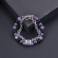 Men's double-layer stainless steel bracelet with purple and black tiger eye beads - Amethyst - Stainless Steel Bracelet