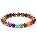 Tiger eye chakra bracelet with colorful stones and a golden Buddha head charm - Gold - Tiger Eye Style