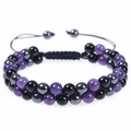 Detail of 8mm amethyst and magnetic black stone double-layer adjustable beaded bracelet - 6MM Amethyst + Magnetic Hematite + Obsidian