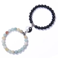 Detail of Yin Yang magnetic couple bracelets with black matte beads and natural stone texture - Black and Multicolor Magnetic Tai Chi (Style-5)