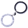 Yin-Yang-Armbandset für Paare mit schwarzen matten und weißen Türkisperlen - Matte Stein + Weißer Türkis Armband