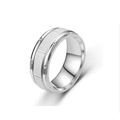 Detail of brushed silver titanium ring with polished interior and edge grooves - US 6 / Silver