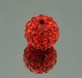 Macro view of 10mm red clay disco ball bead with sparkling rhinestones and drill hole - Red