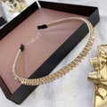 Close-up of amber crystal beaded headband with slim gold metal frame and non-slip tips - Plain Champagne Yellow