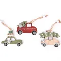 Set di tre ciondoli natalizi in legno con camion rosso e modellini di auto verdi e legno - Stile A Set di 3 Auto