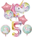 Detailed pink unicorn and rainbow balloon set including number five and star shapes - Unicorn Set for 5th Birthday