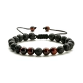 Adjustable 8mm tiger eye and black lava stone beaded energy bracelet for couples - Red Tiger Eye + Lava Braided