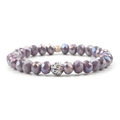Beaded bracelet with purple faceted crystals and a silver pavé rhinestone focal bead - Purple Rhinestone Ball
